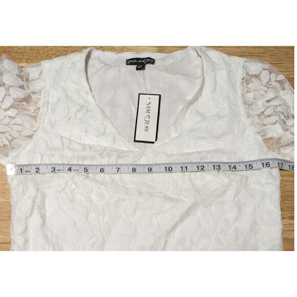 Sam & Jess Women's Off-White Lace V-Neck Long Sleeve Top Summer Blouse Size XS - Picture 3 of 11